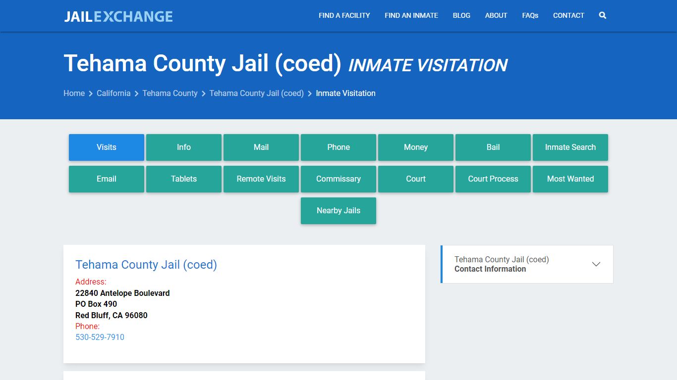 Inmate Visitation - Tehama County Jail (coed), CA - Jail Exchange